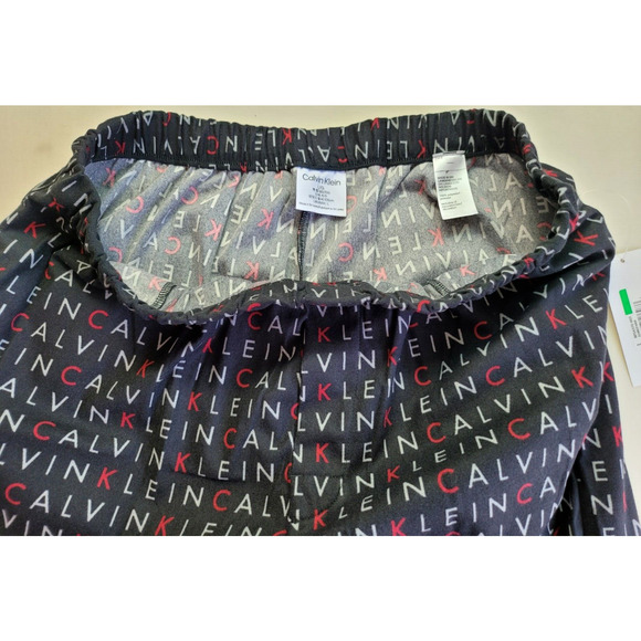 CALVIN KLEIN Fleece Pajama Lounge Sleep Pants Large Black Allover Logo MSRP$42 - Picture 7 of 8